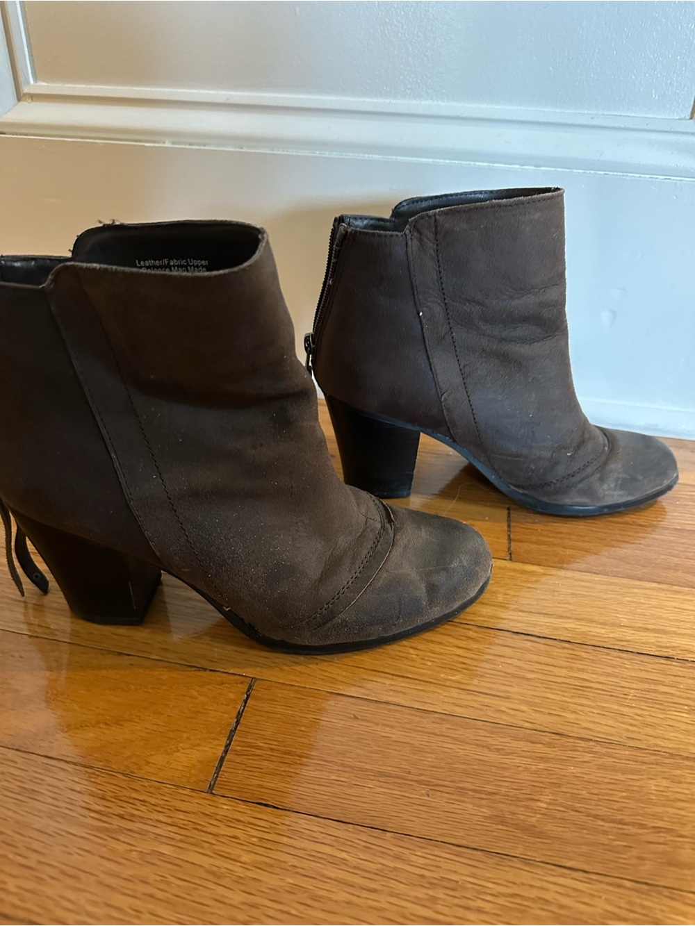 Women's mushroom Leather Ankle Booties with Block Heel